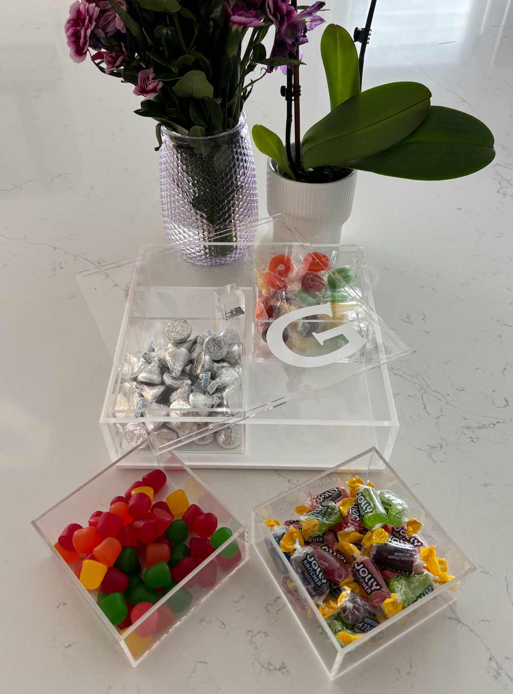 Personalized 4 section clear acrylic serving tray , sections are removable (sold without the candy)