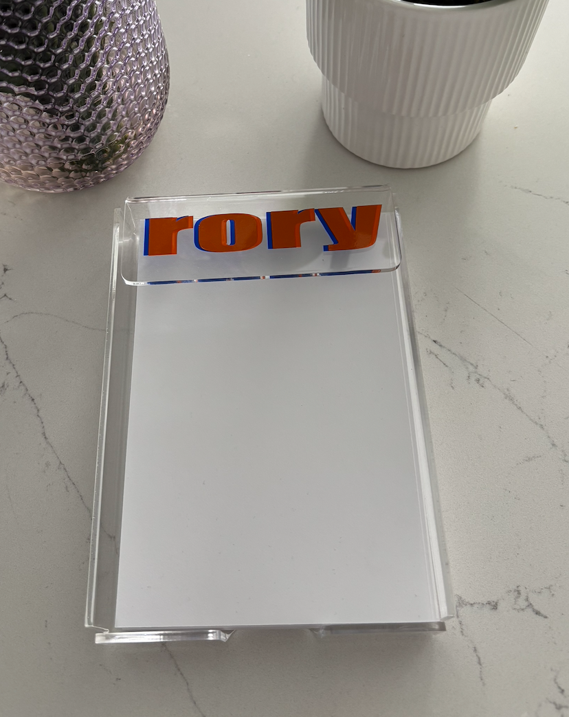 Personalized 4" x 6" acrylic memo holder with your name (paper included)