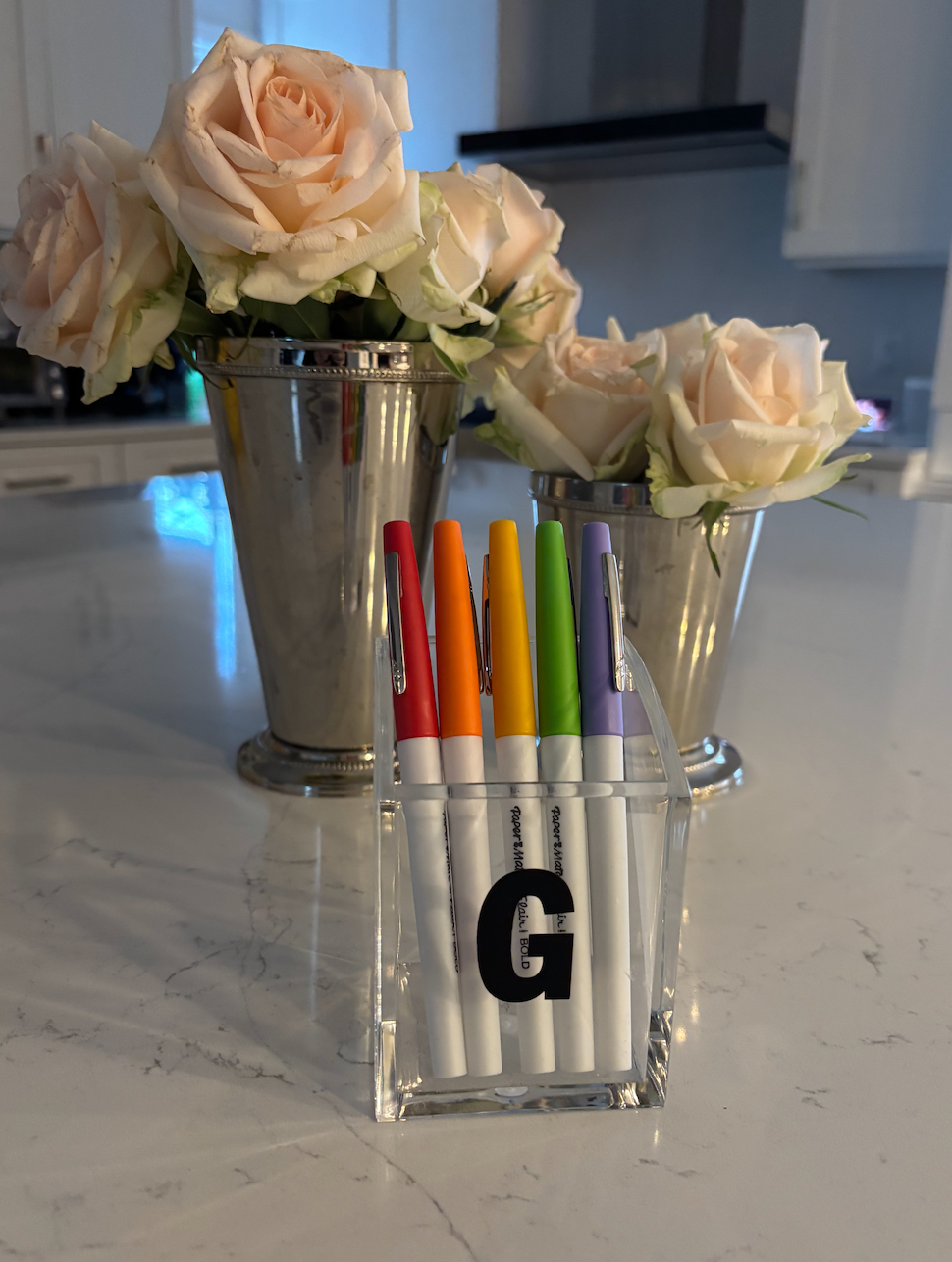 Personalized 2" x 3" acrylic pencil/ pen organizer with 1 letter monogram