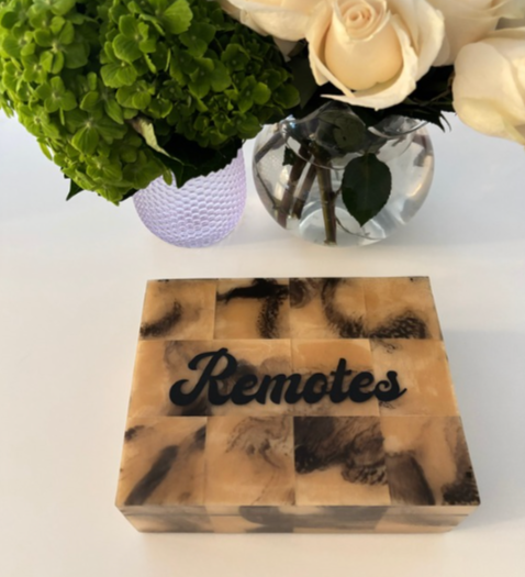 Personalized faux horn catchall box with Remotes