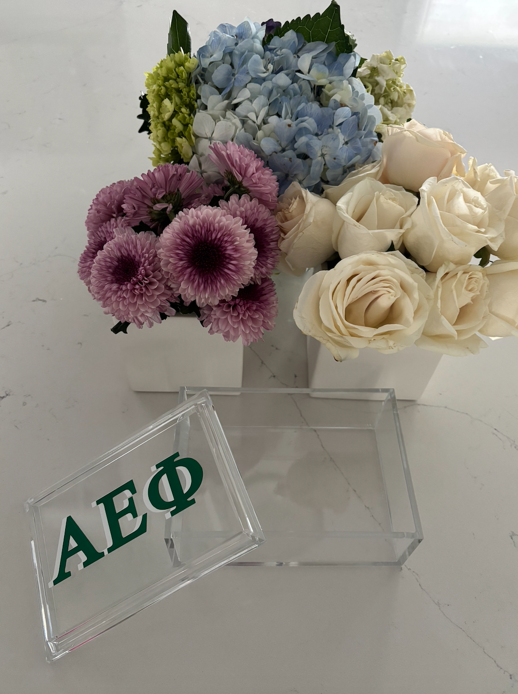 Personalized 4" x 6" clear acrylic catchall jewelry box with removable top- your sorority