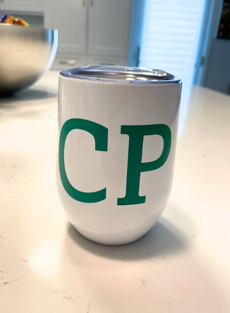 Personalized 12 ounce white stainless steel tumbler with lid
