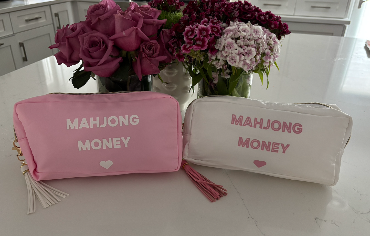 white nylon mahjong money bag 5" x 9" x 2"