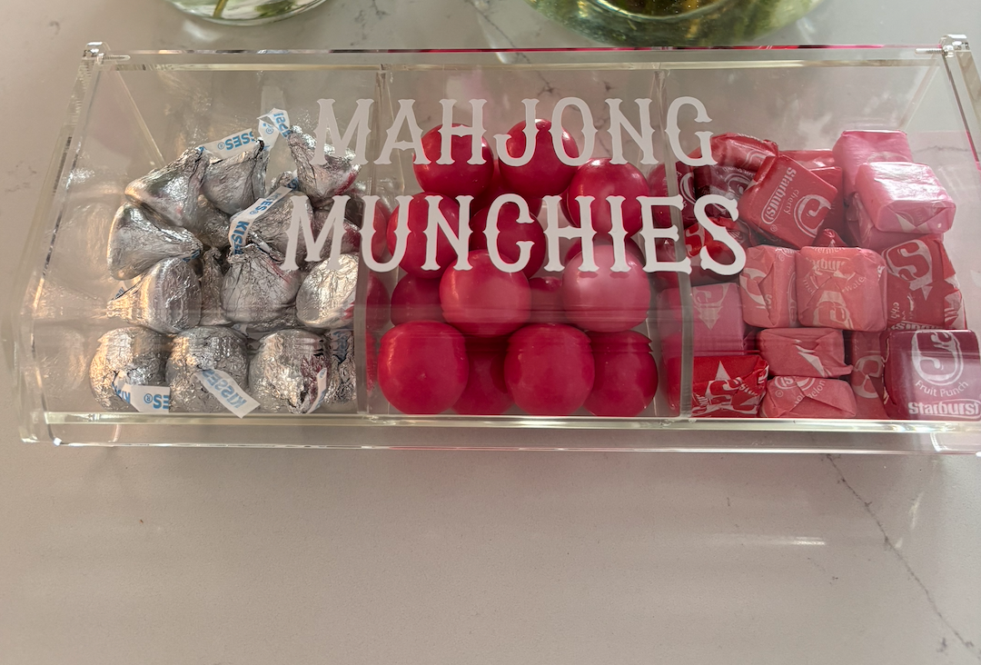 acrylic 3 compartment MAHJONG MUNCHIES box (candy included)