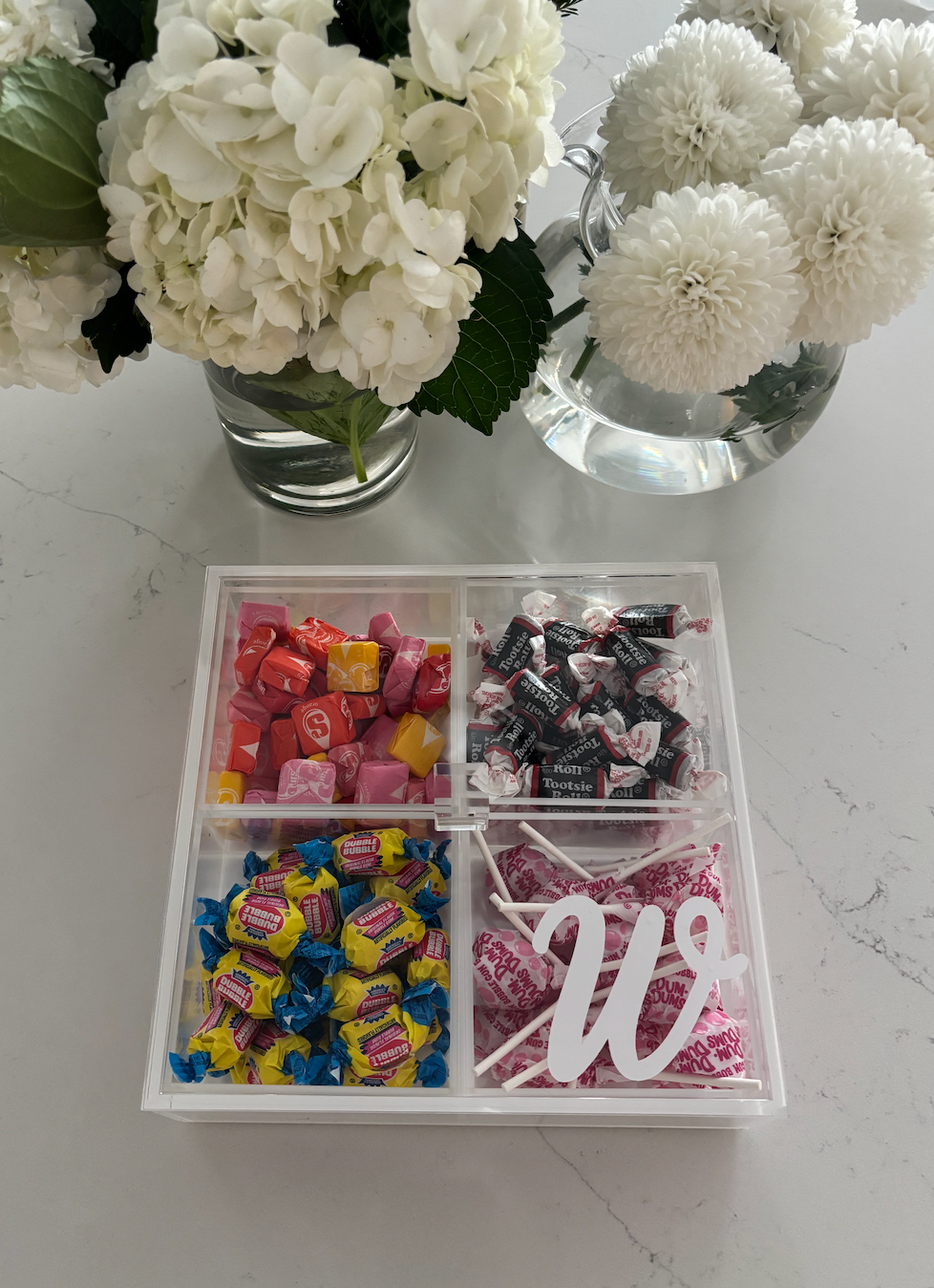Personalized 4 section clear acrylic serving tray , sections are removable (sold without the candy)