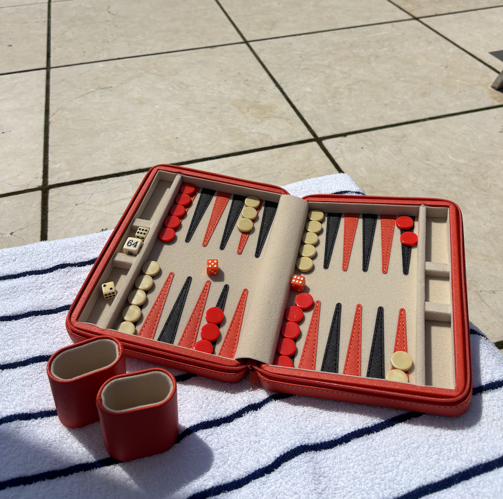 Personalized leatherette magnetic travel backgammon set - orange