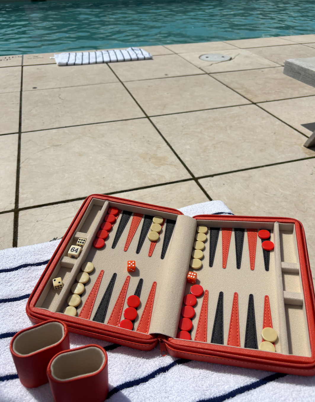 Personalized leatherette magnetic travel backgammon set - orange