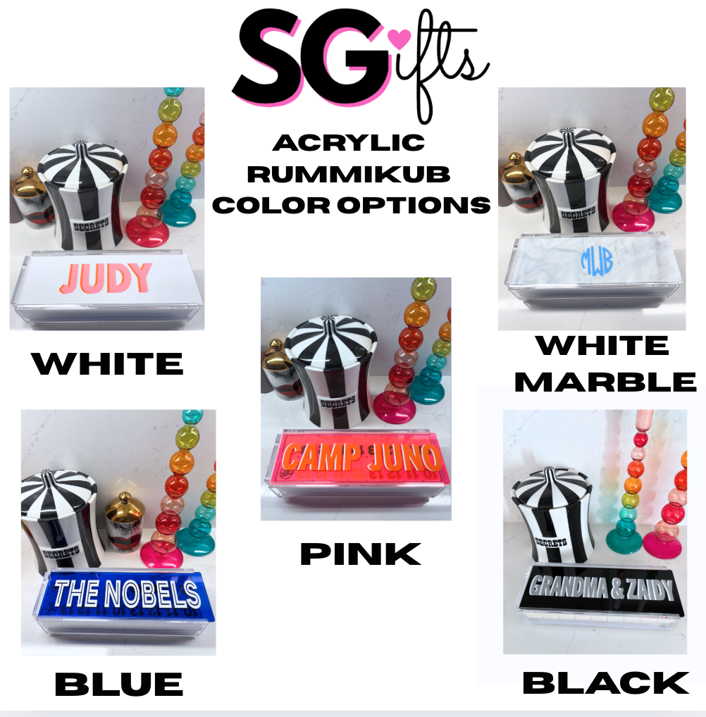 Personalized acrylic rummikub set - transparent hot pink