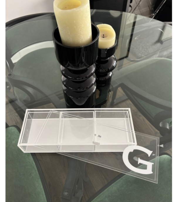 Personalized 3 section clear acrylic serving tray, sold without the candy , sections are removable