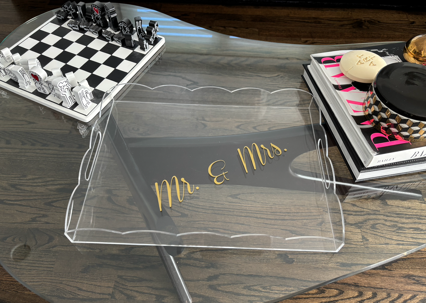 Personalized 12" x 16" clear scalloped edge acrylic tray