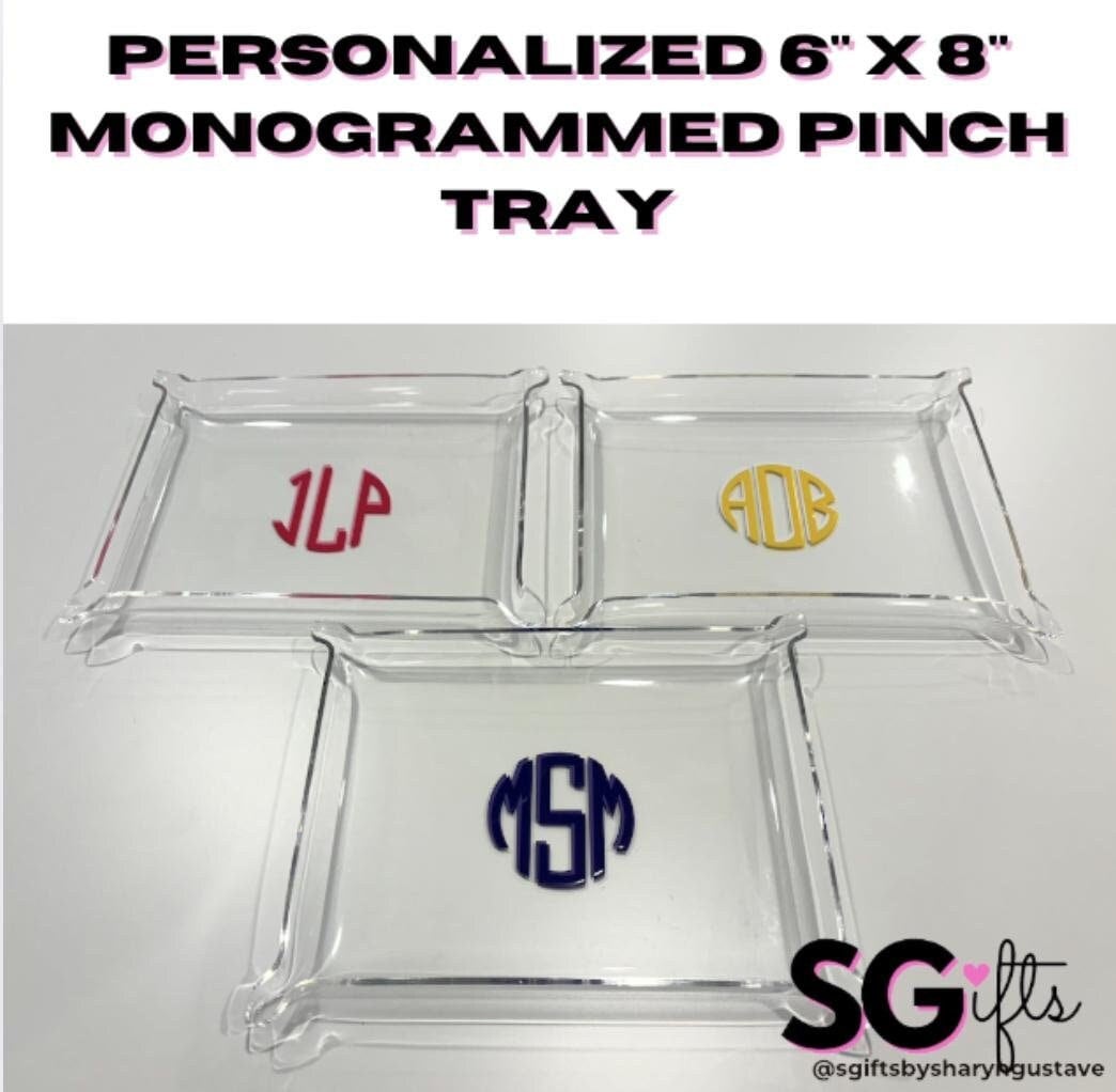 Personalized classic 6" x 8" modern monogrammed clear acrylic Pinch Tray