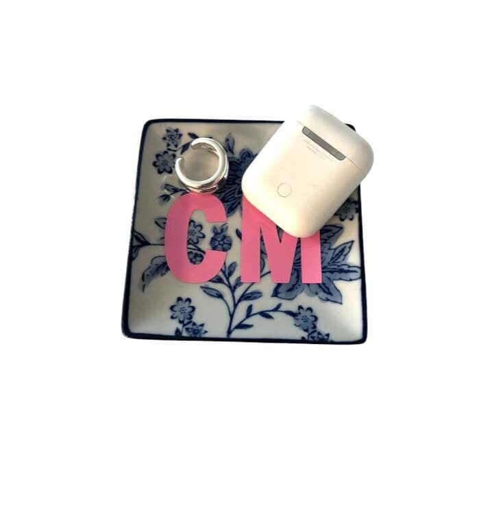 Personalized 4"x 4" ceramic floral jewelry tray