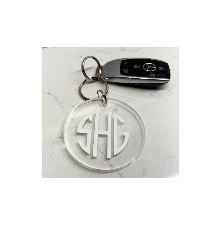 Personalized clear acrylic round monogram keychain