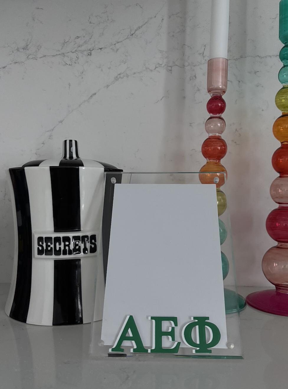 Personalized 5" x 7" acrylic magnetic frame with your sorority
