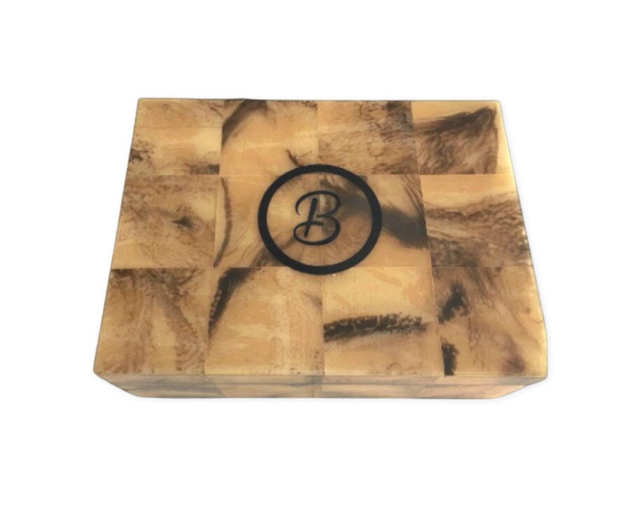 Personalized faux horn catchall box with Remotes