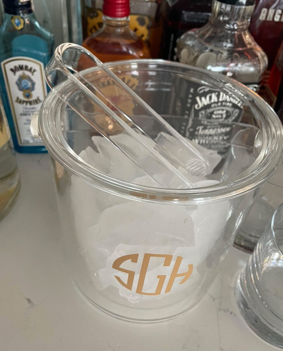 Personalized clear acrylic 1 1/2 quart double wall ice bucket - modern monogram