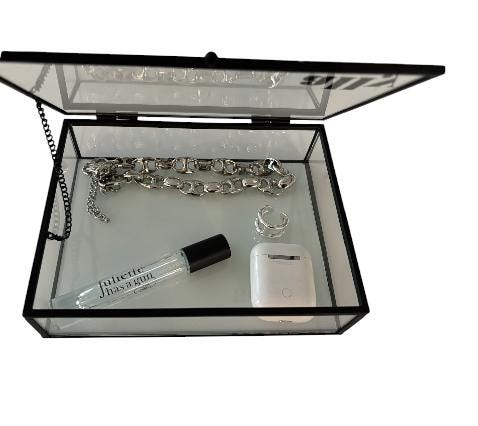 Personalized 6" x 7.5" glass box with dark hematite metal frame- initials