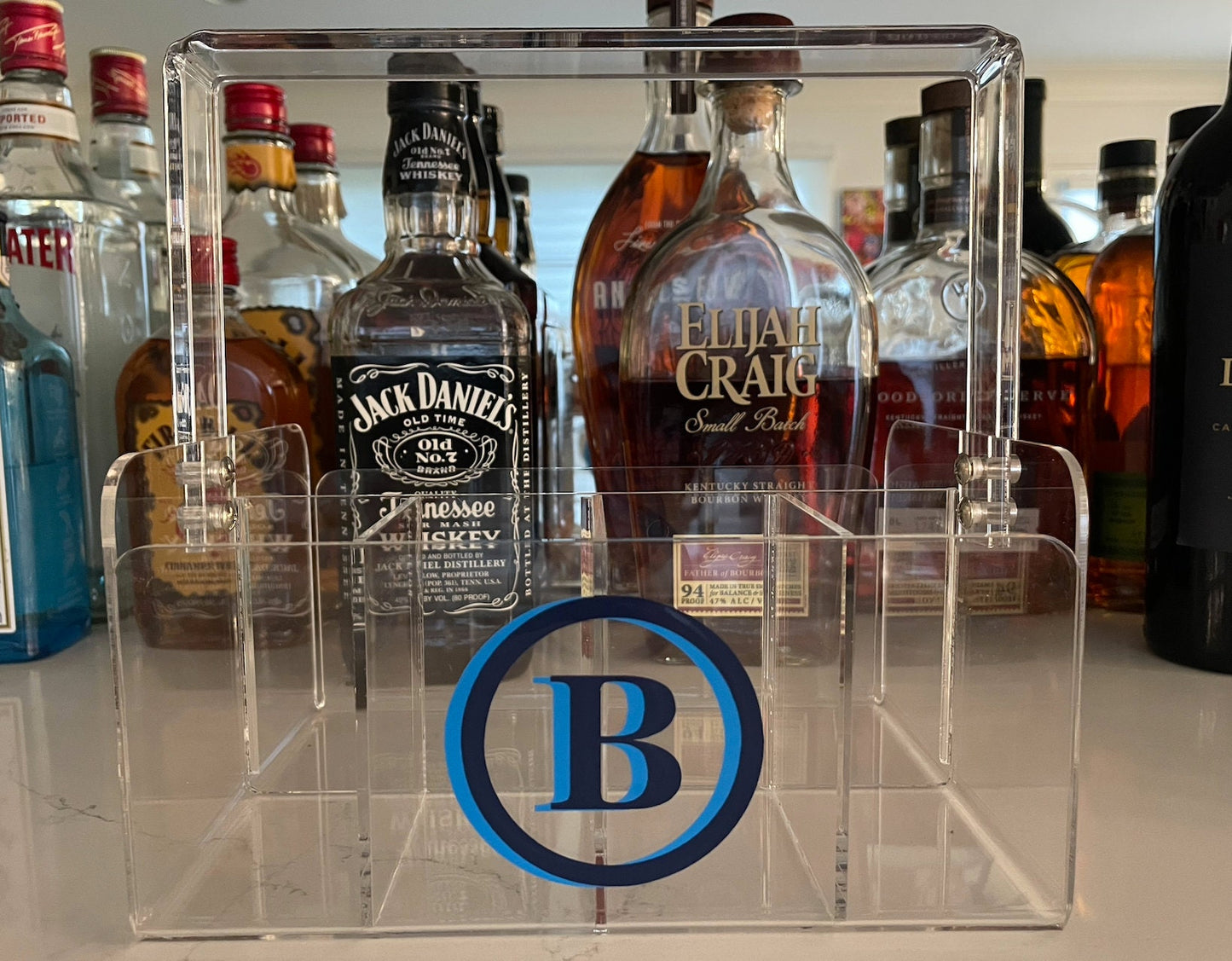 Personalized clear acrylic silverware caddy - double circle monogram