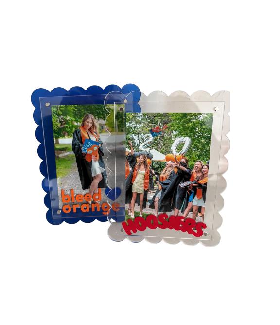Personalized 7" clear scalloped edge acrylic HOOSIERS magnetic frame