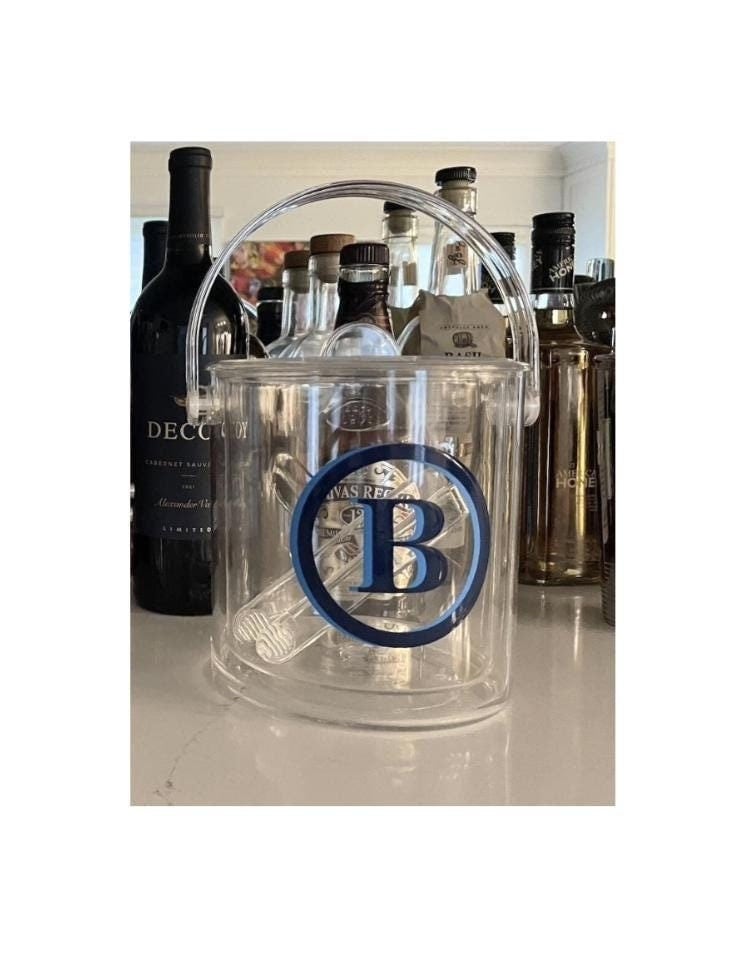 Personalized clear acrylic 1 1/2 qt double wall ice bucket - double circle monogram
