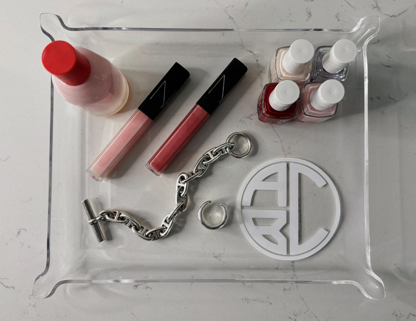 Personalized classic 6" x 8" 3 letter up down monogrammed clear acrylic Pinch Tray