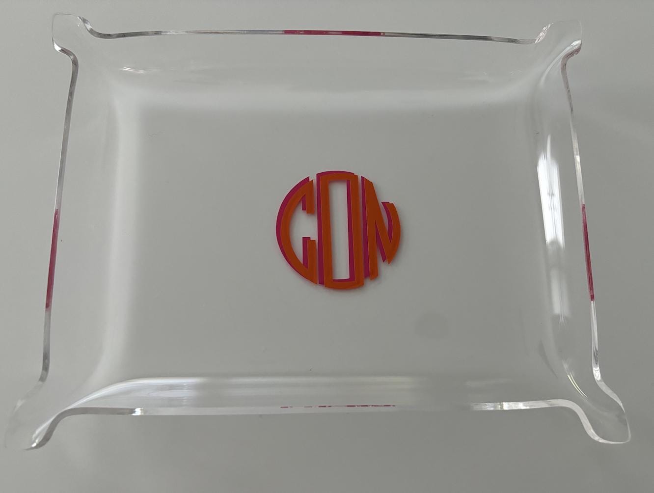 Personalized classic 6" x 8" modern monogrammed clear acrylic Pinch Tray