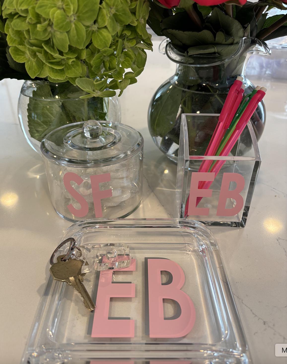 Personalized clear acrylic 3" x 4" monogrammed candy jar
