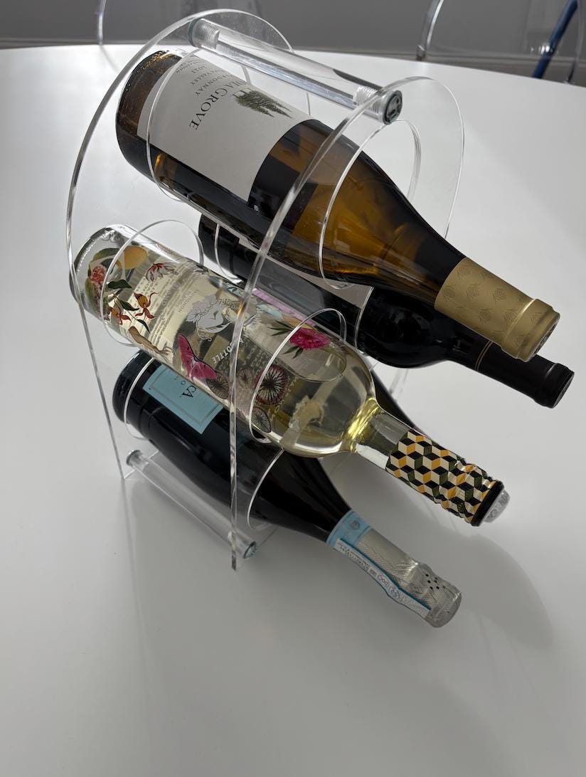Personalized clear acrylic 5 bottle wine stand