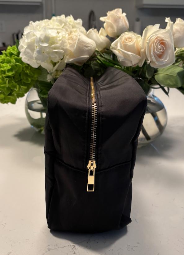 personalized black nylon makeup bag