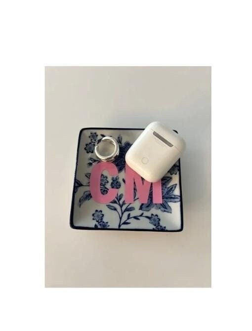 Personalized 4"x 4" ceramic floral jewelry tray
