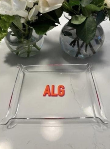 Personalized classic 6" x 8" modern monogrammed clear acrylic Pinch Tray