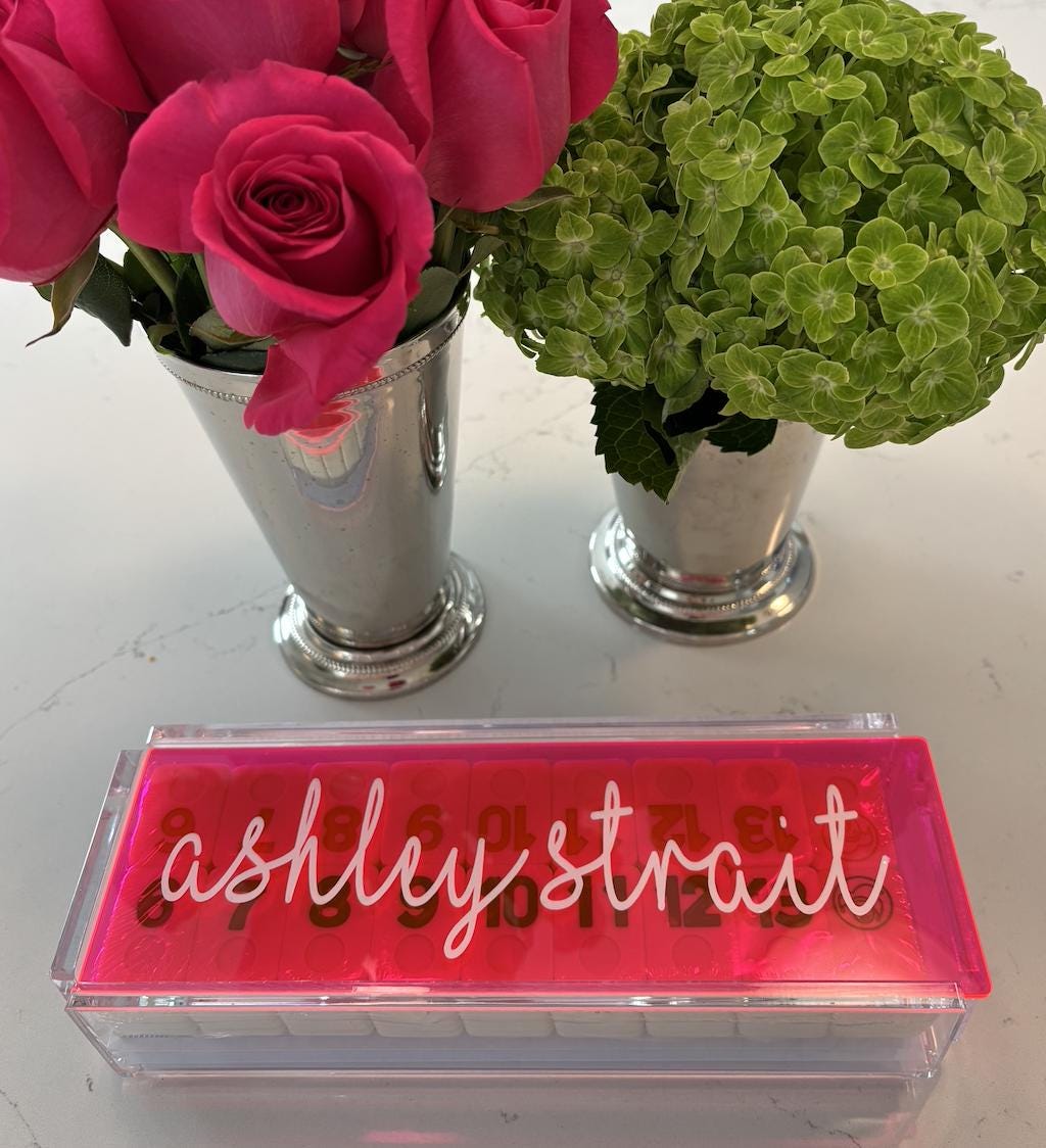 Personalized acrylic rummikub set - transparent hot pink
