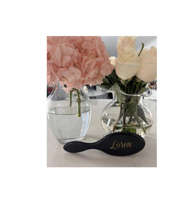 Personalized 2" x 7" black oval hair brush