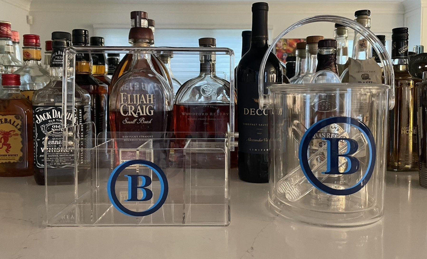 Personalized clear acrylic 1 1/2 qt double wall ice bucket - double circle monogram