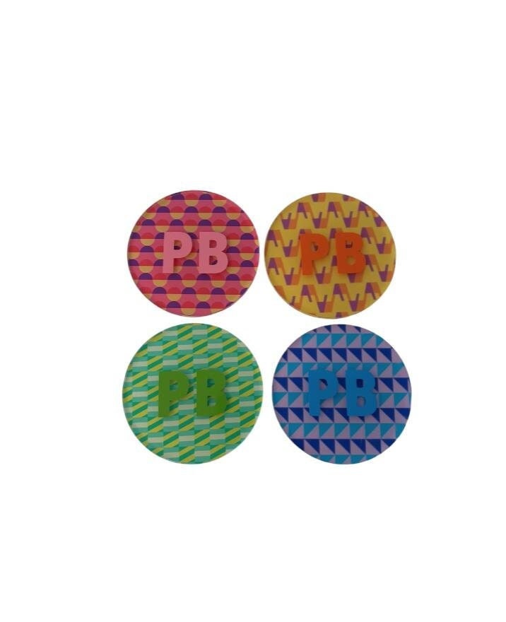 Personalized 4" clear acrylic round groovy monogrammed coasters - set of 4