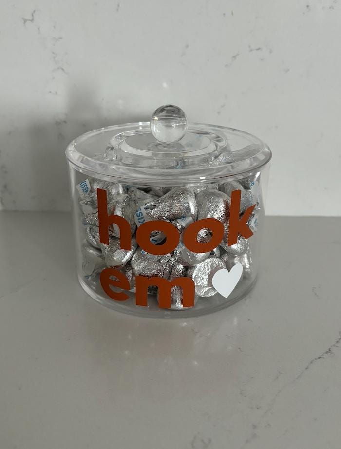 personalized clear acrylic 3" x 4"  college desk candy jar- can be made with any college