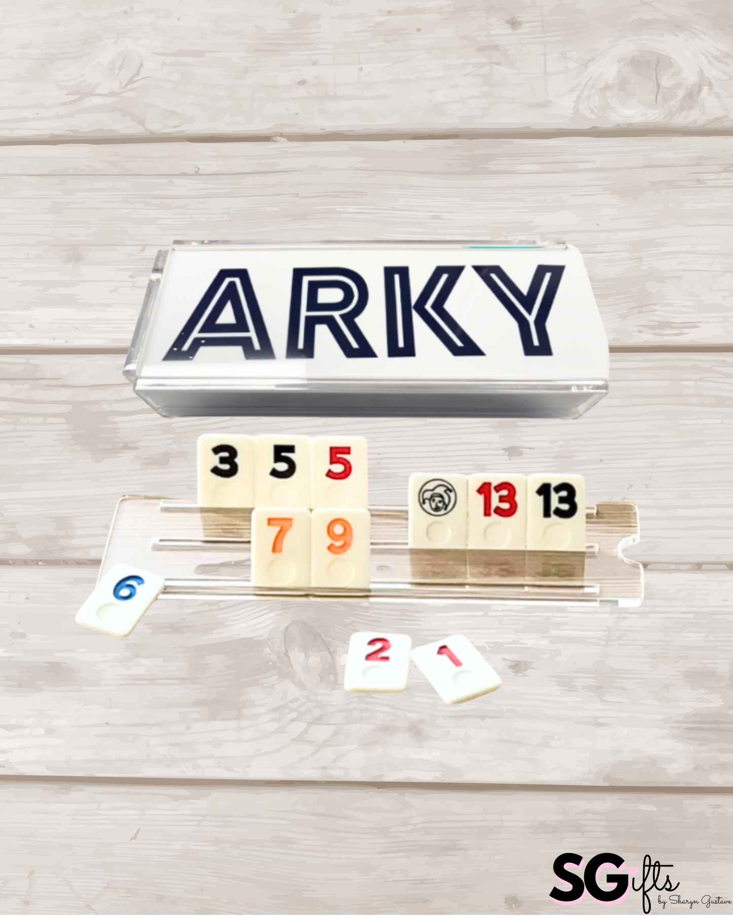 Personalized acrylic rummikub set - opaque white