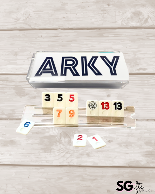 Personalized acrylic rummikub set - opaque white