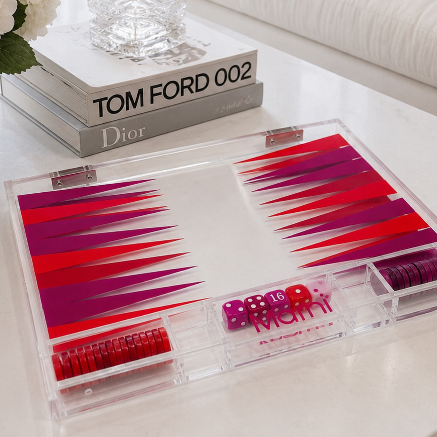 Personalized acrylic backgammon set - smaller size / good for travel