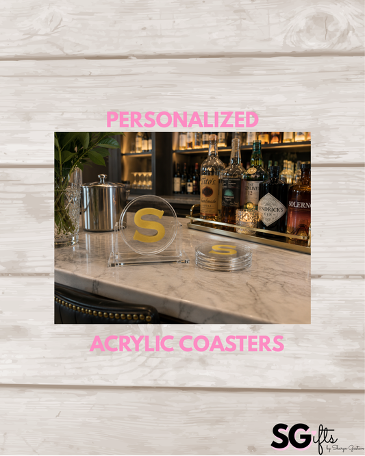 Personalized 4" clear acrylic round 1 letter monogram coasters - set of 4
