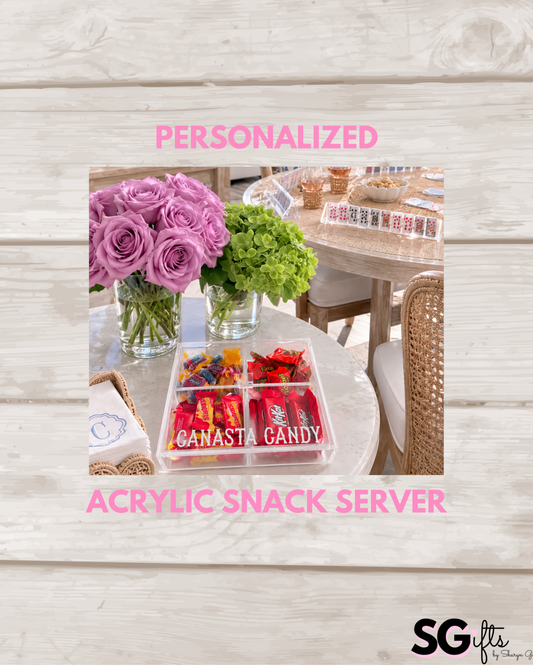 Personalized Canasta Candy 4 section clear acrylic serving tray, sold with the candy , sections are removable