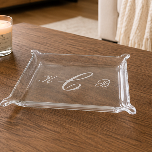 Personalized classic 6" x 8" romantic monogrammed acrylic pinch tray