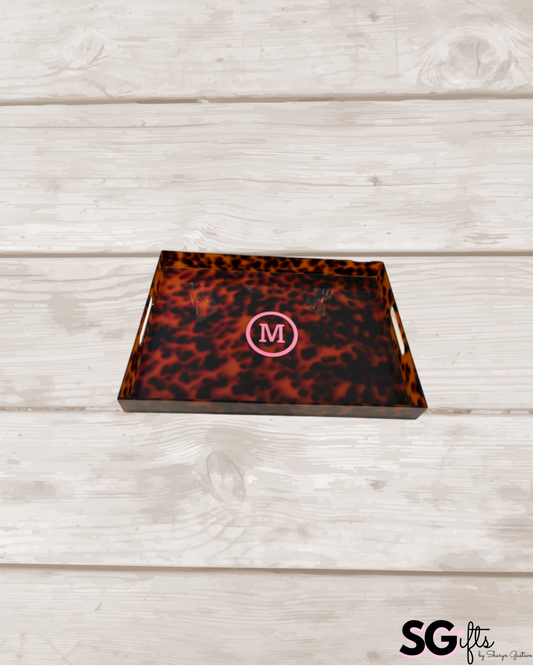 Personalized 18” x 12” acrylic tortoise tray - circle monogram