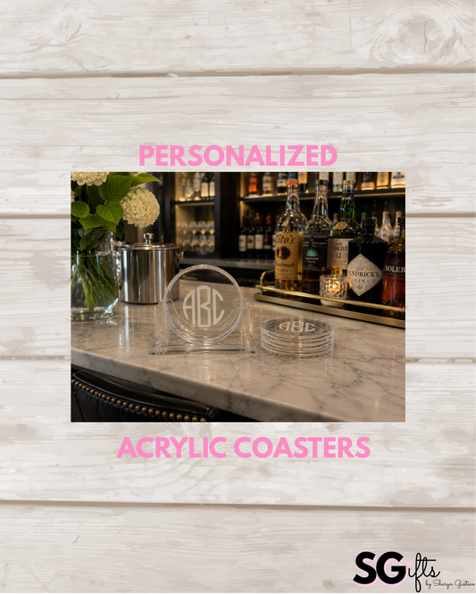 Personalized 4" clear acrylic round modern monogrammed coasters - set of 4