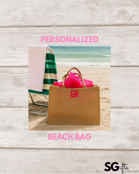 Personalized raffia beach bag 11" x 15" x 5"