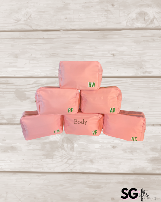 Personalized nylon makeup bag- light pink with your monogram 11" x 5" x 7"