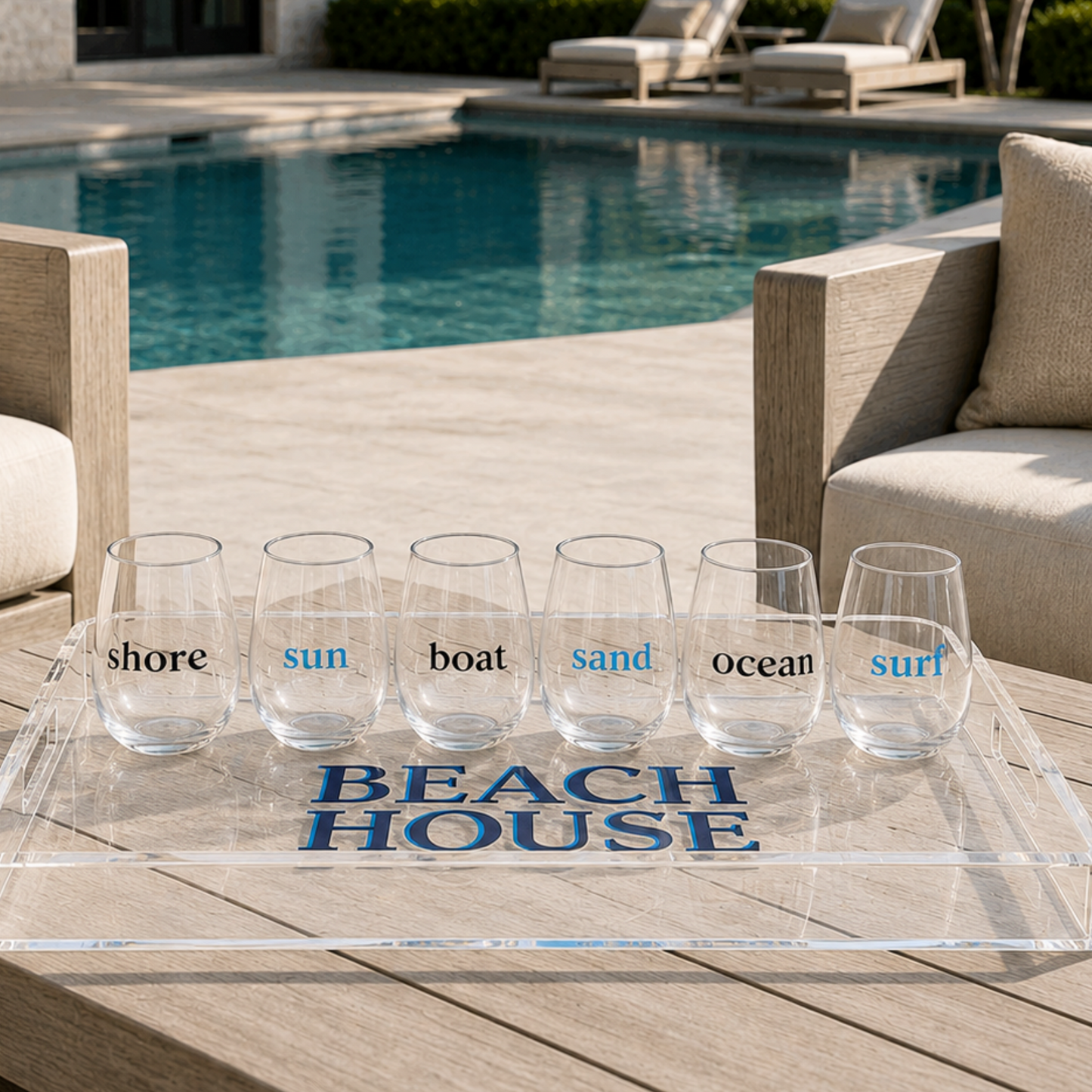 Personalized 11" x 14"  acrylic tray with vinyl BEACH HOUSE in the center