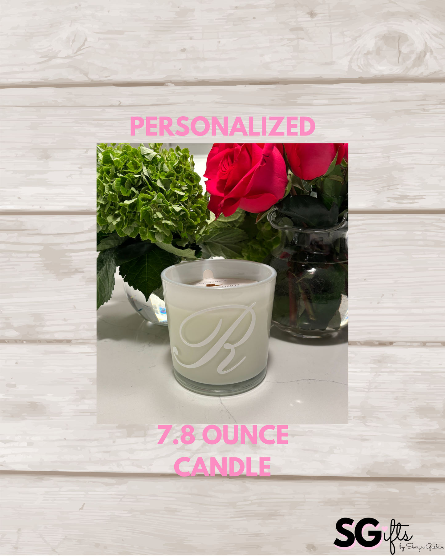 Personalized 7.8 ounce beige with a one letter romantic monogram