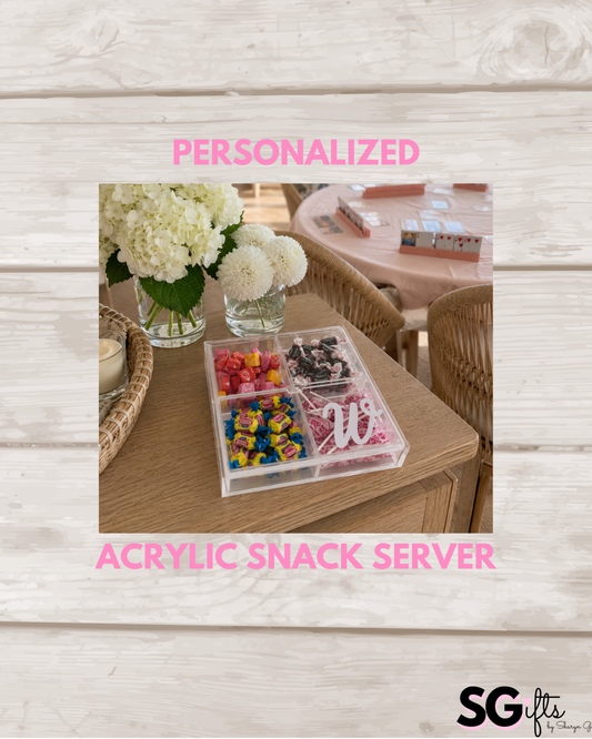 Personalized 4 section clear acrylic serving tray, sold with the candy , sections are removable