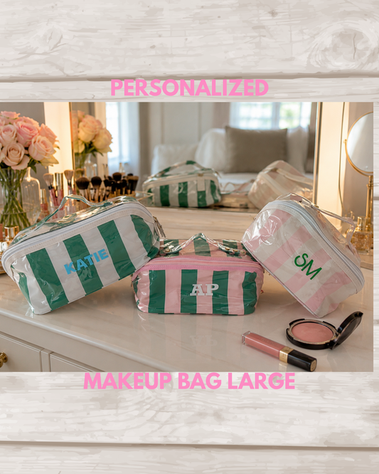 Personalized coated travel makeup bag with 3 compartments - large / 3 colors available